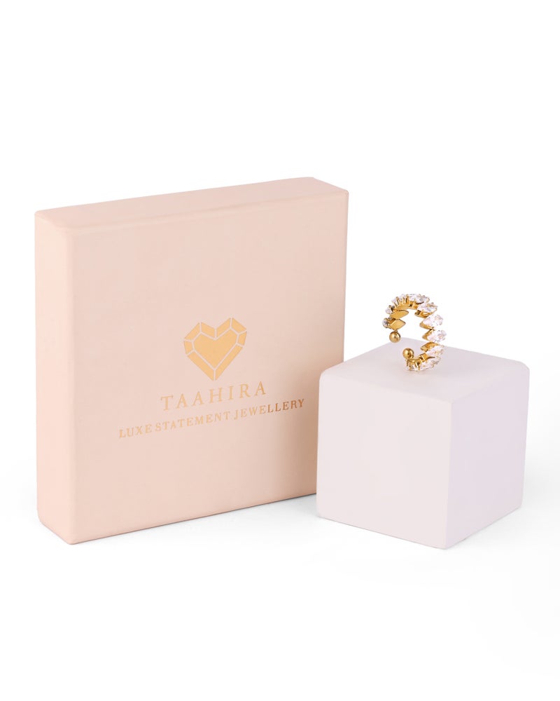 TAAHIRA Zircon Marquise Gold Plated Adjustable Ring - Image 3